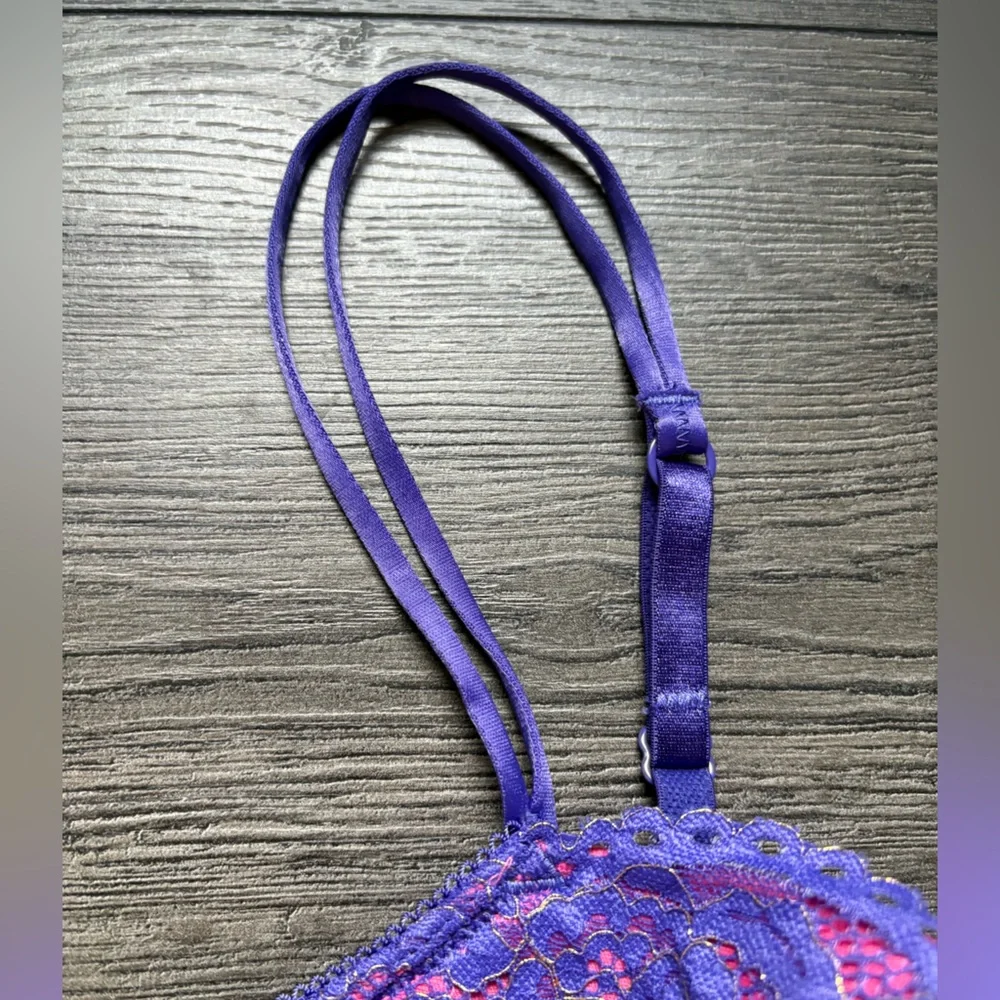 b.tempt'd Womens Purple Floral Lace Balconette Bra Underwire Size 36D